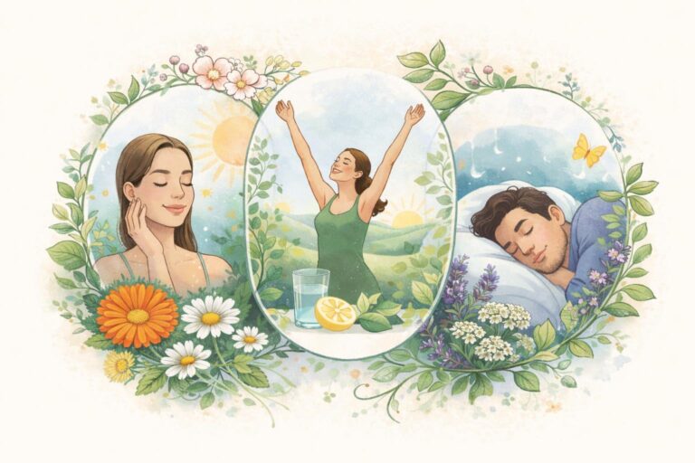 Illustrazione primavera: pelle, energia e sonno con rimedi naturali e metodo (senza tentativi casuali)